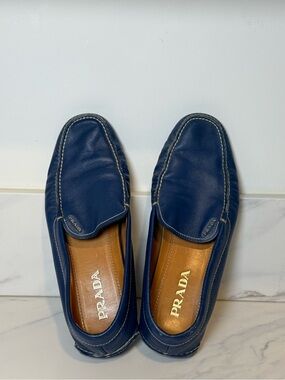 Prada blue leather loafers